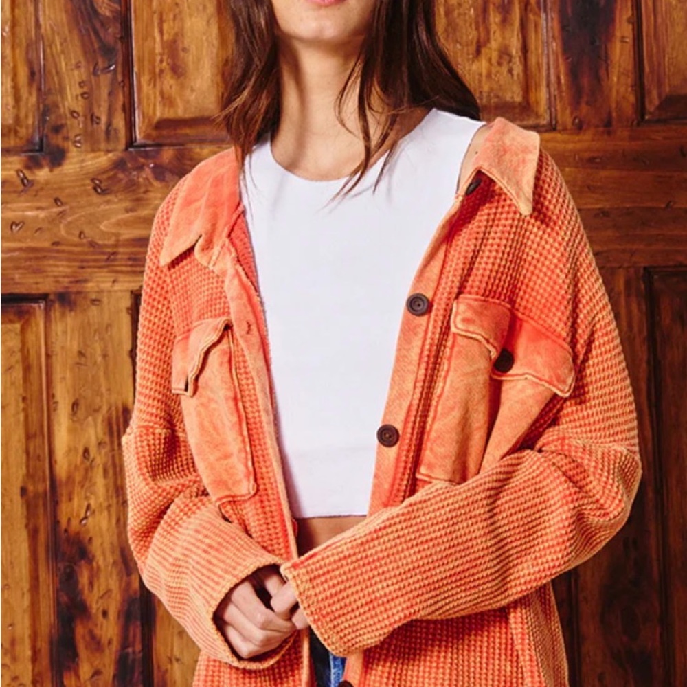 BUCKETLIST Kayla Waffle knit Shacket in Orange